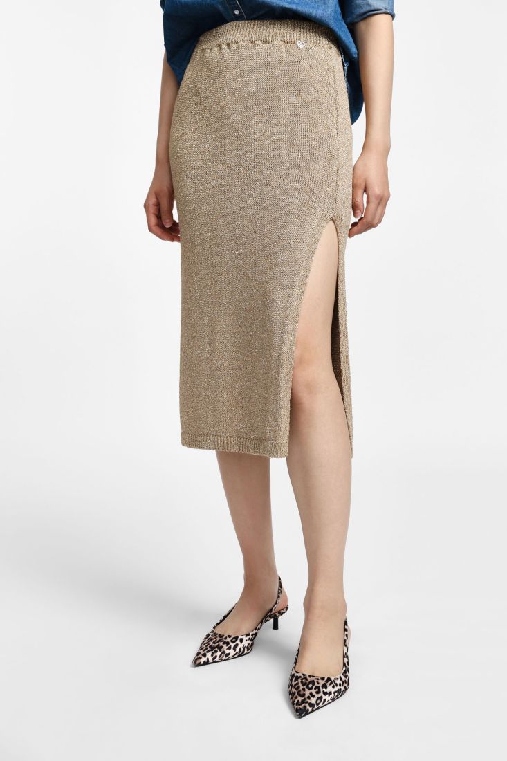 Gonna midi in maglina tinta unita - Beige