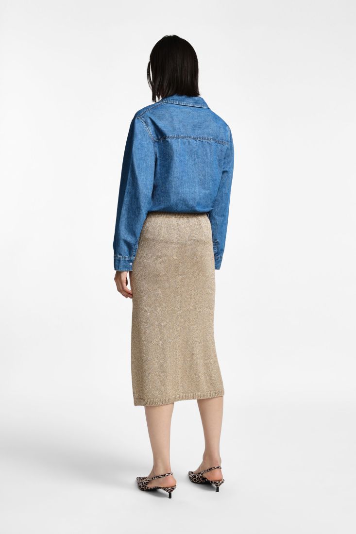 Gonna midi in maglina tinta unita - Beige