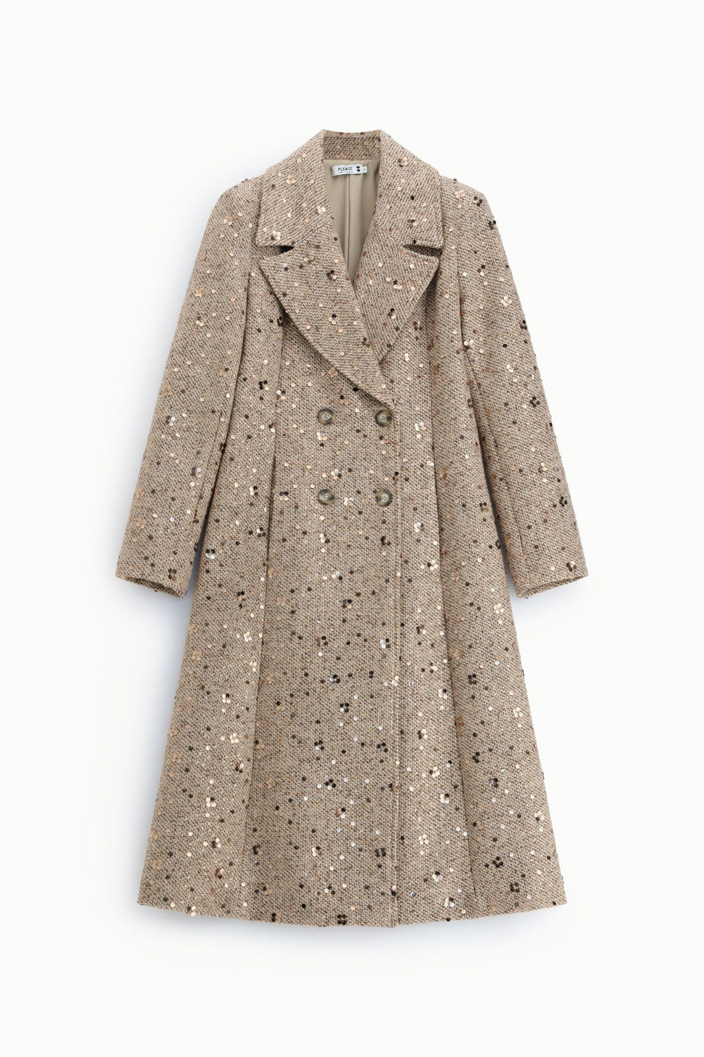 Cappotto doppiopetto con paillettes e revers ampi Please -  Beige