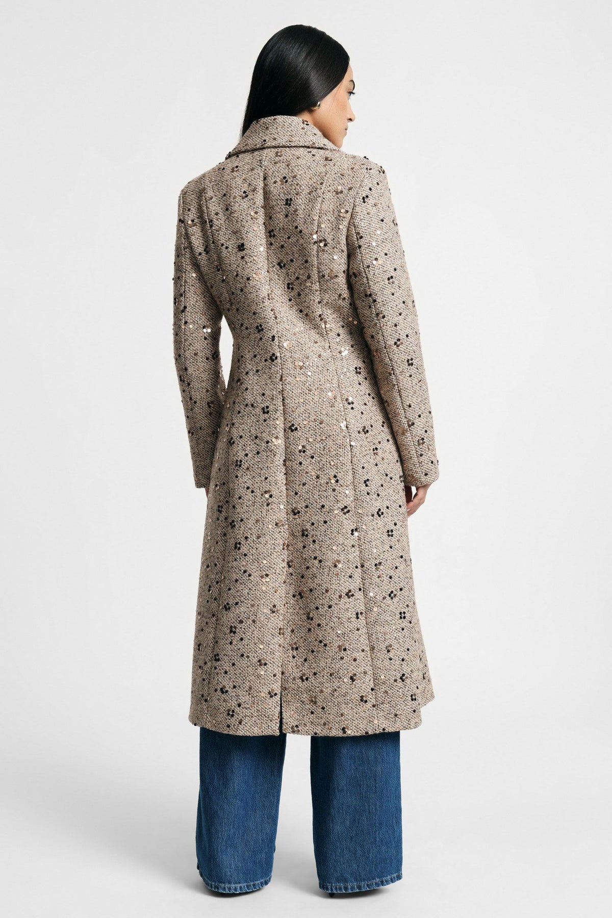 Cappotto doppiopetto con paillettes e revers ampi Please -  Beige