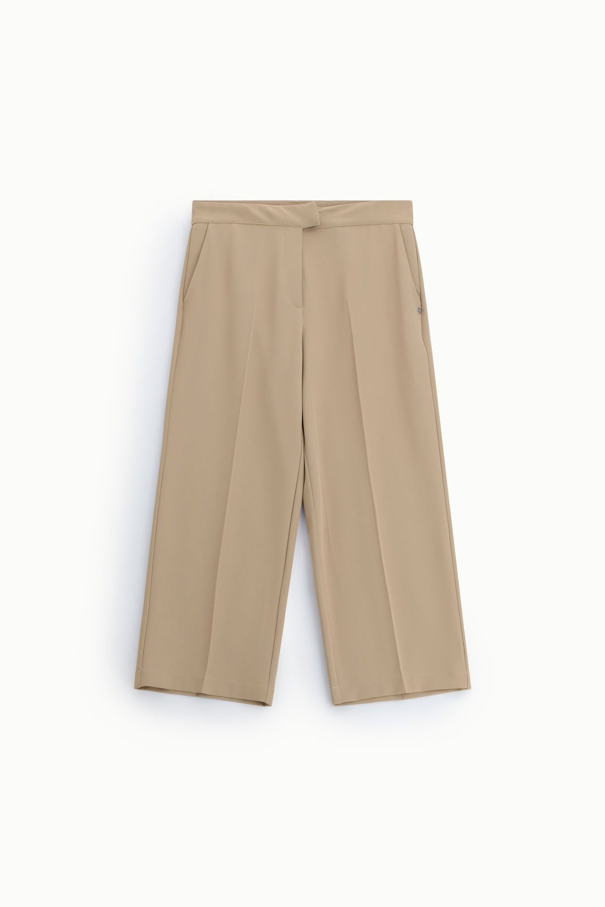Pantaloni cropped a vita alta con piega centrale Please - Beige