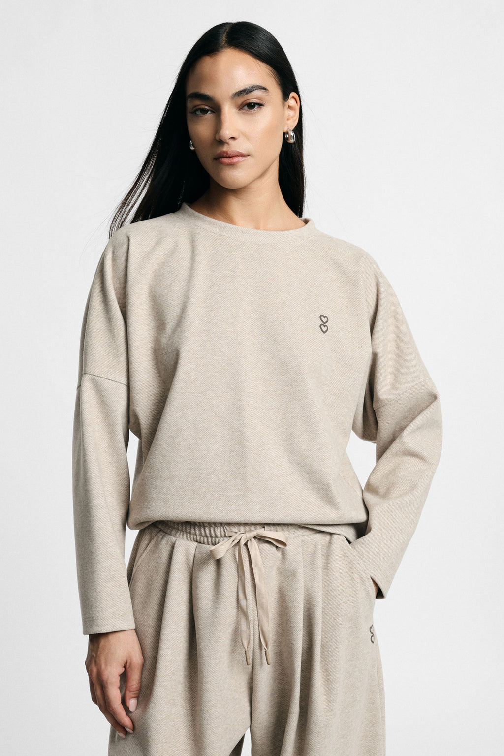 Felpa girocollo con maniche lunghe Please - Beige