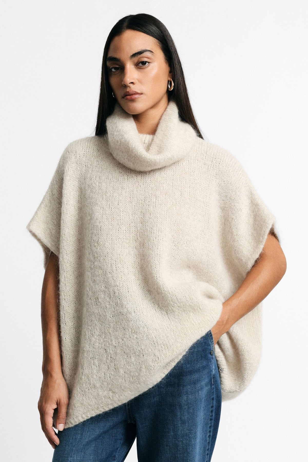 Maglione poncho collo alto silhouette ampia Please - Sabbia