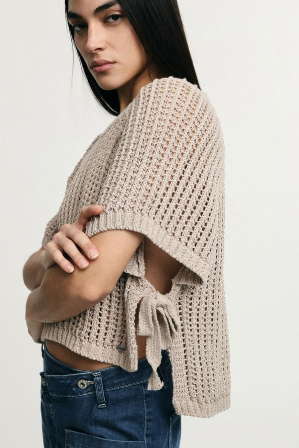 Maglia Please traforata a maniche corte con dettagli laterali - corda