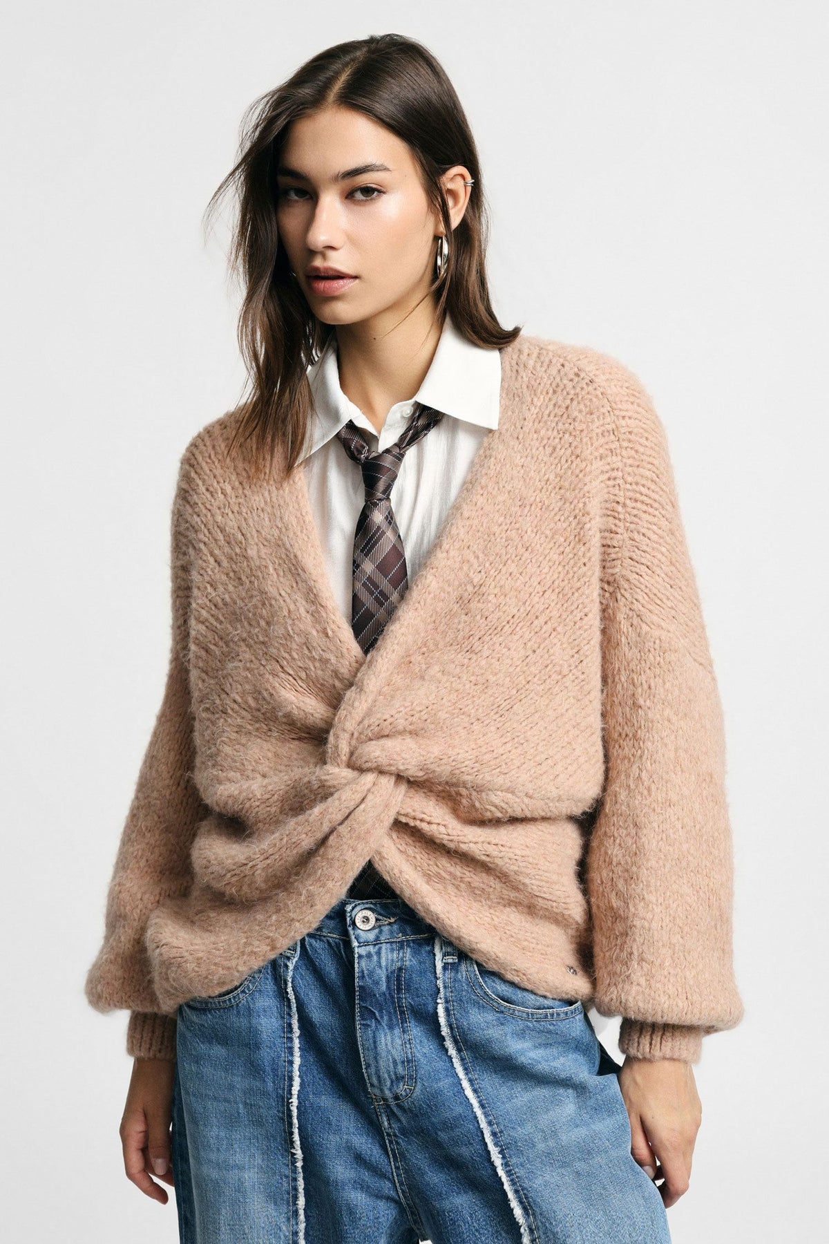 Cardigan intrecciato con maniche lunghe e scollo a v Please - Nude