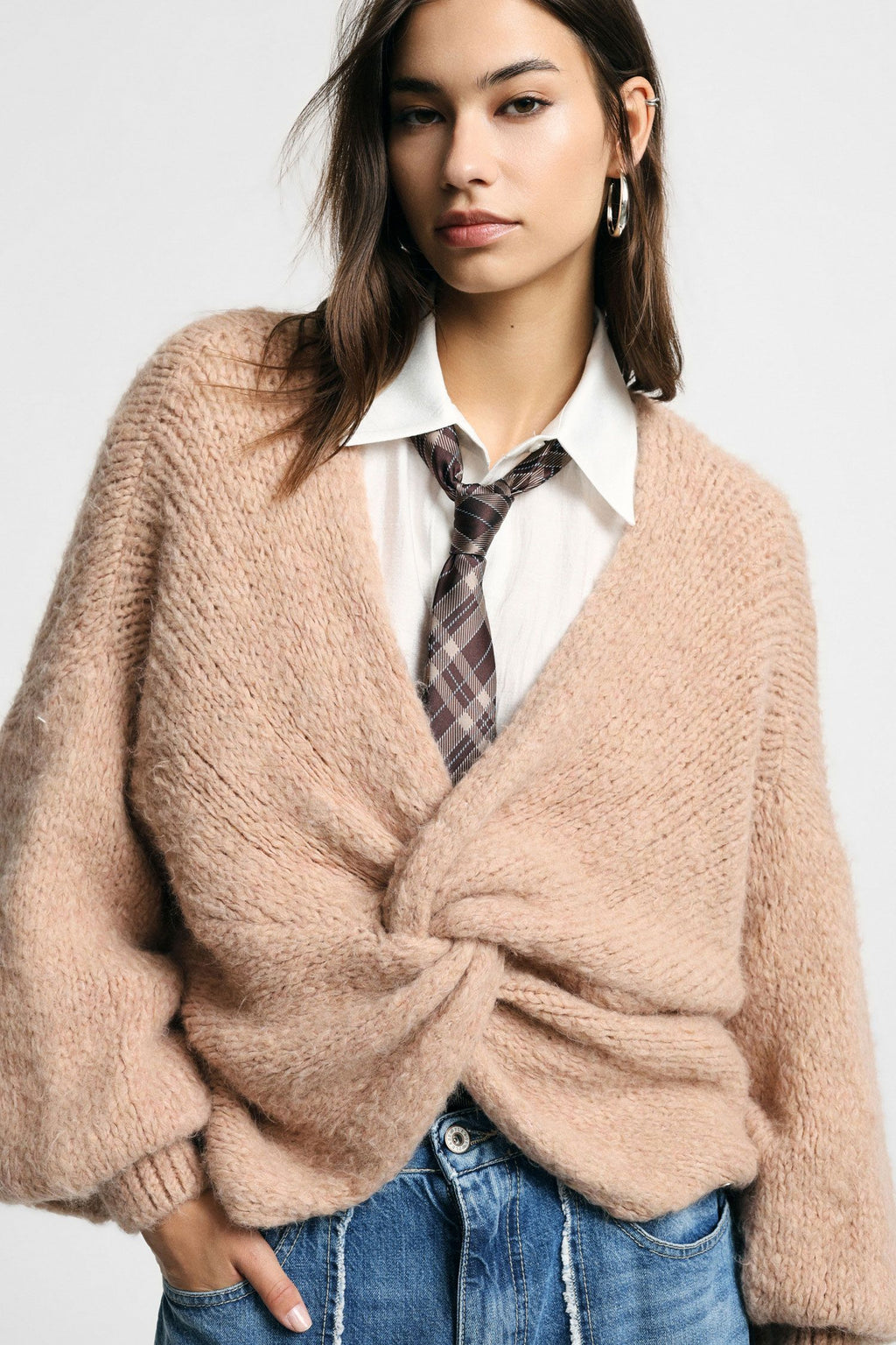 Cardigan intrecciato con maniche lunghe e scollo a v Please - Nude
