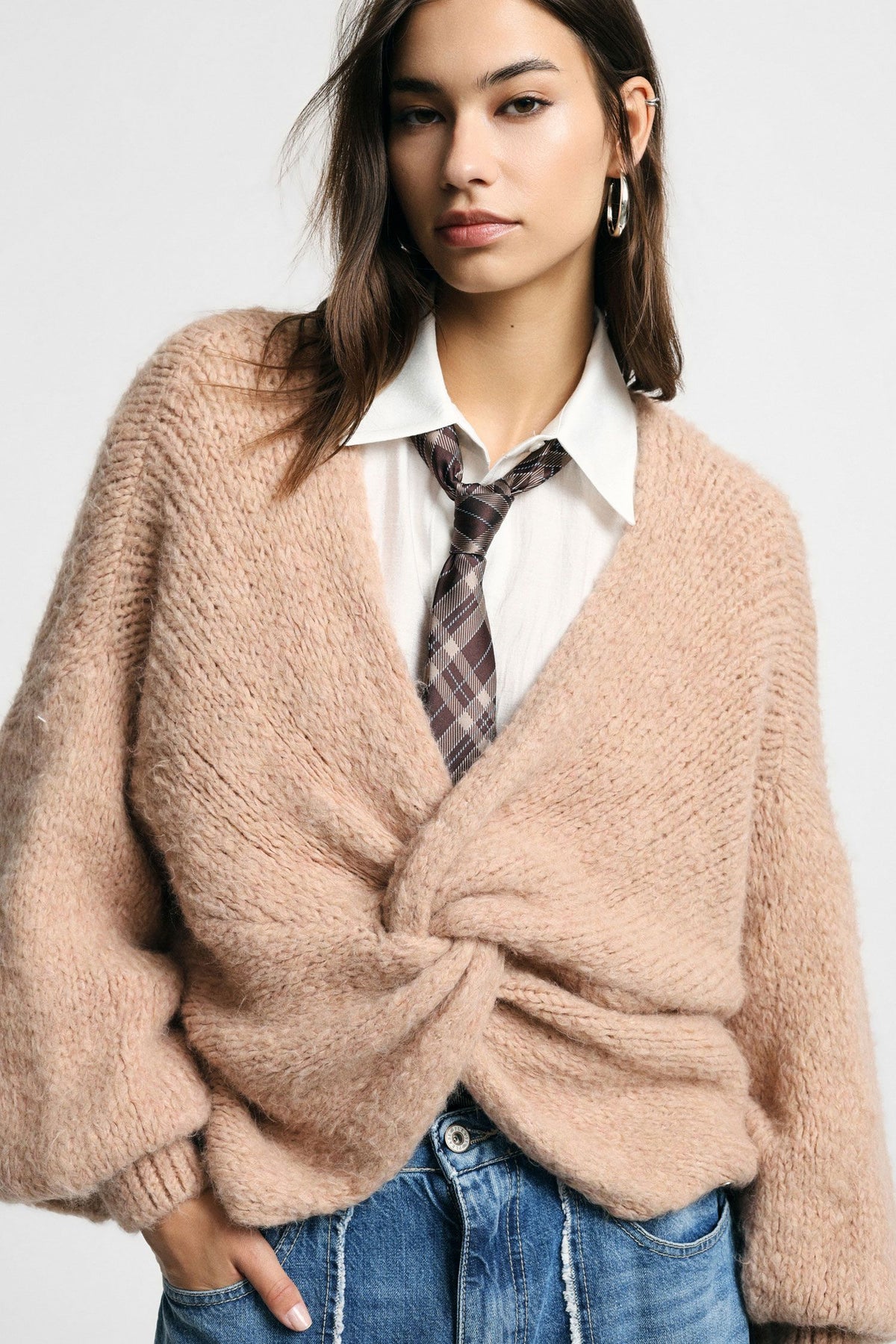 Cardigan intrecciato con maniche lunghe e scollo a v Please - Nude