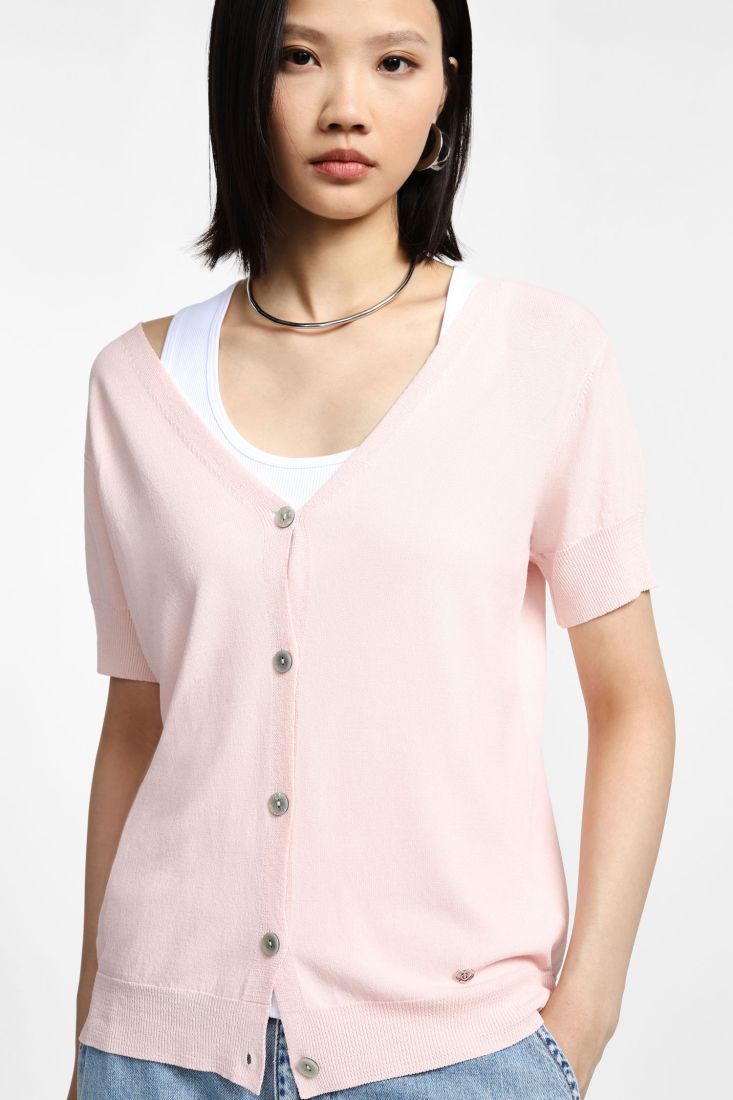 Cardigan a maniche corte con bottoni -  Rosa