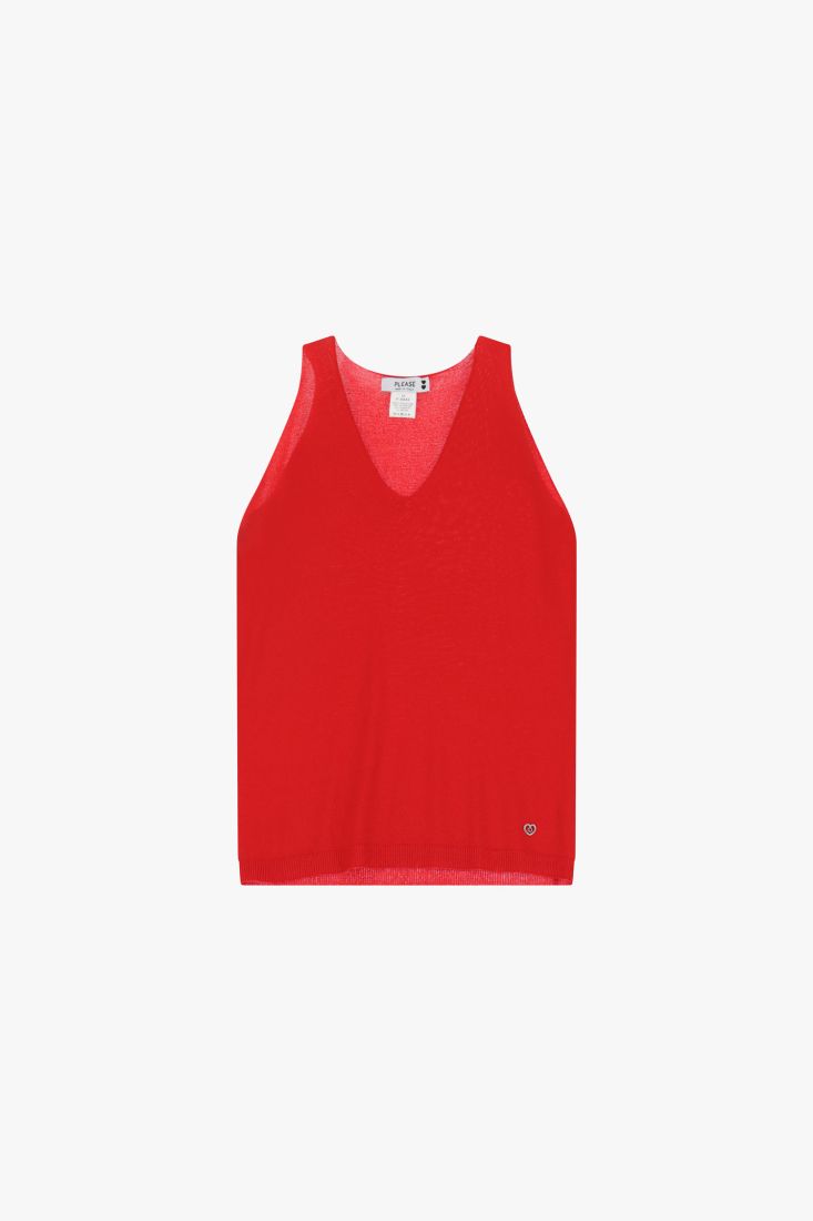 Top in maglina senza maniche scollo a v - Rosso