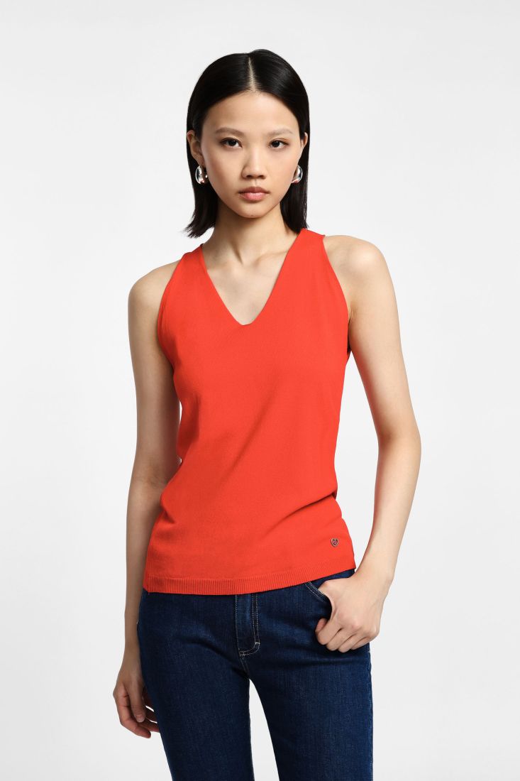 Top in maglina senza maniche scollo a v - Rosso