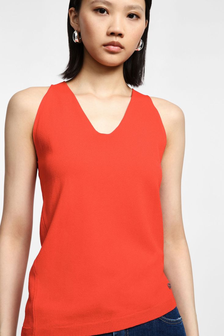 Top in maglina senza maniche scollo a v - Rosso