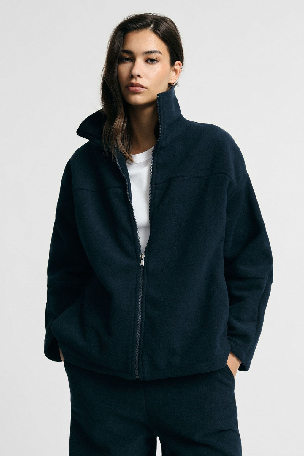 Felpa zip lunga collo alto regular-fit Please - Blu