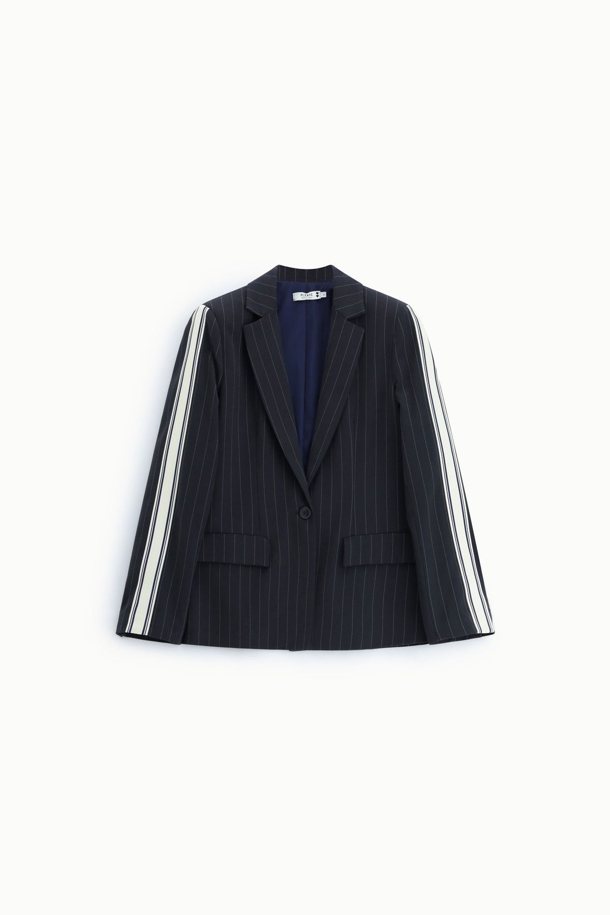 Blazer a righe con maniche a contrasto e chiusura a bottone Please - Blu