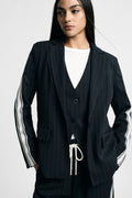 Blazer a righe con maniche a contrasto e chiusura a bottone Please - Blu