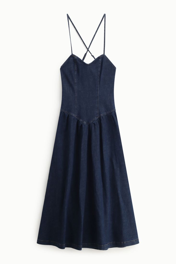 Vestito lungo con spalline e scollo a cuore - Blu Denim