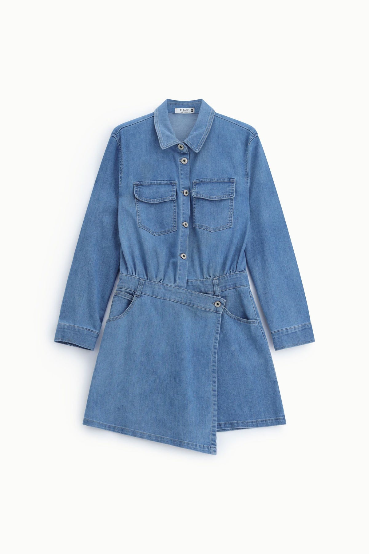 Abito corto con tasche frontali e bottoni Please - Blu Denim