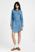 Abito corto con tasche frontali e bottoni Please - Blu Denim