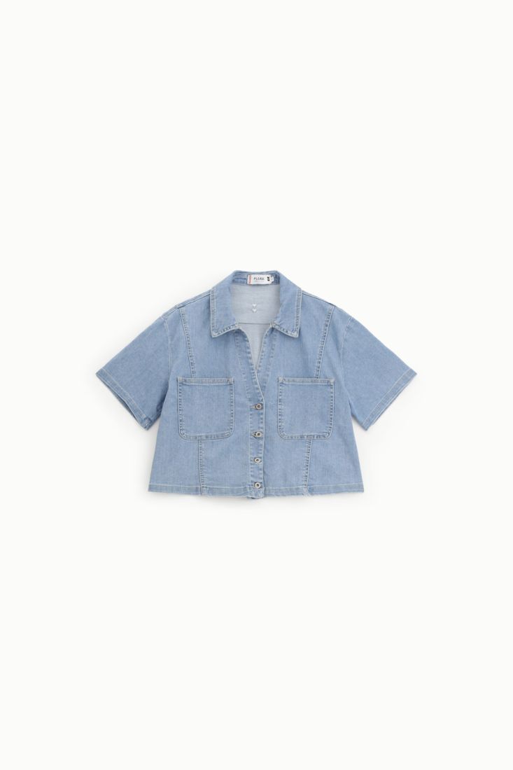 Camicia Please cropped con tasche applicate e maniche corte