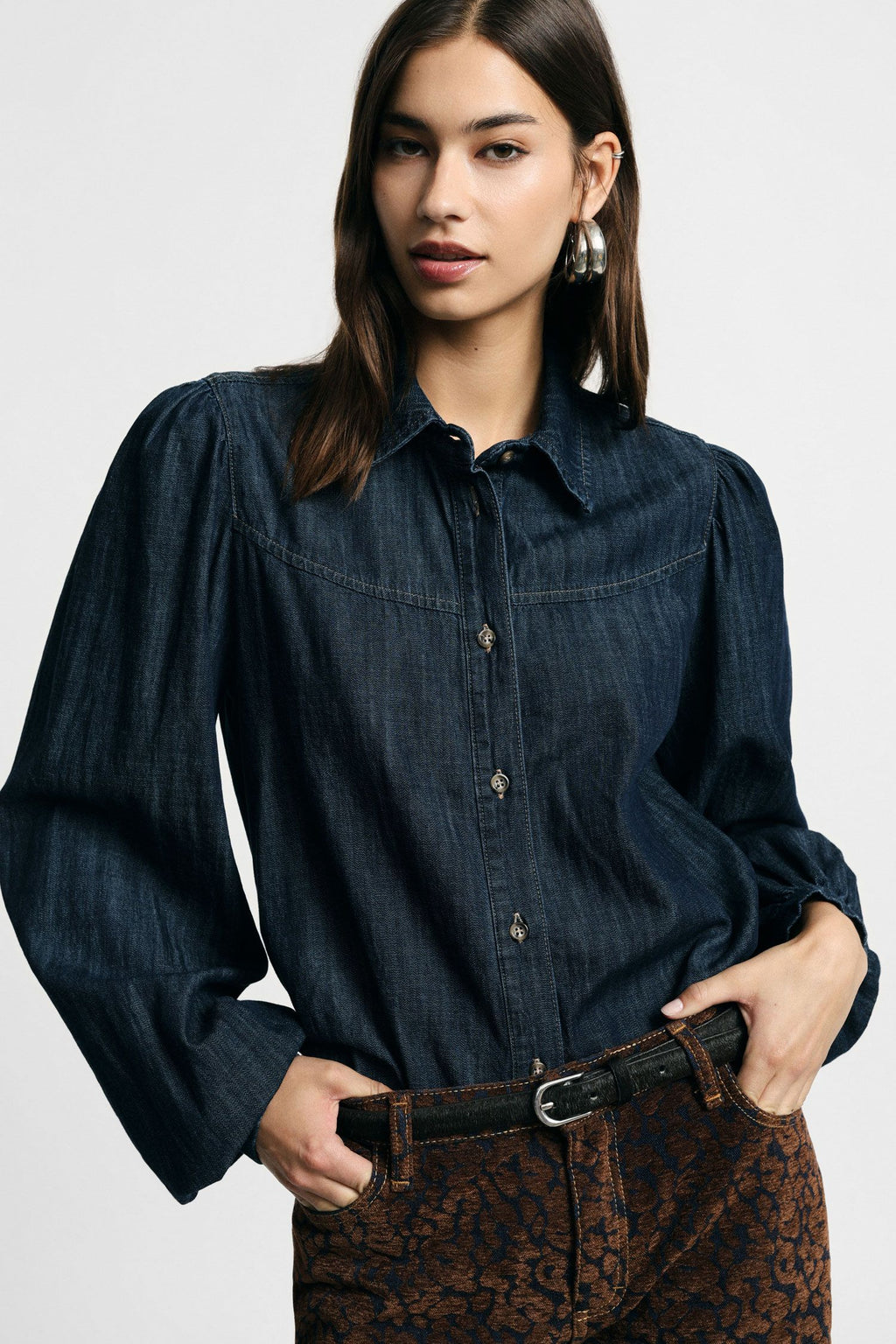 Camicia denim con maniche ampie Please - Blu Denim
