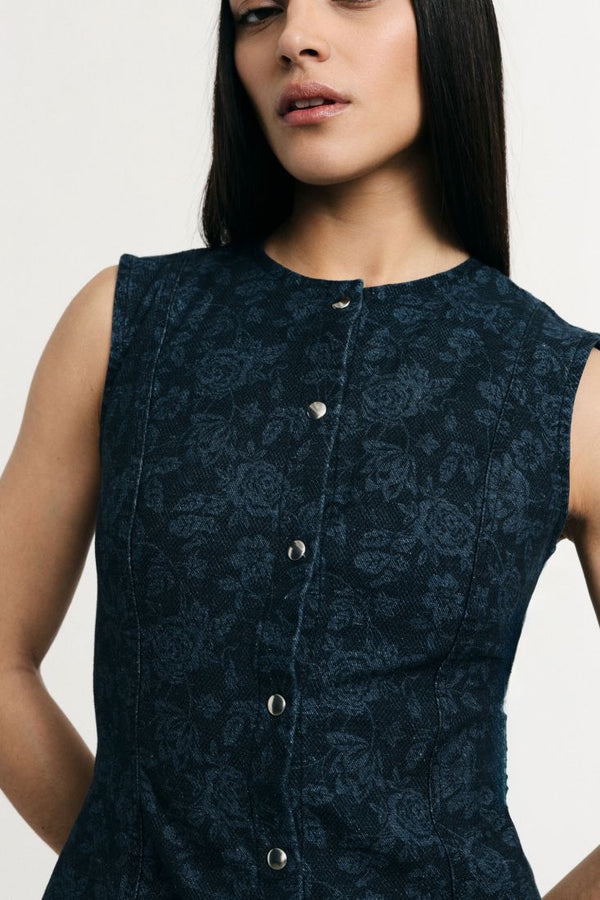Gilet Please aderente con stampa floreale e bottoni