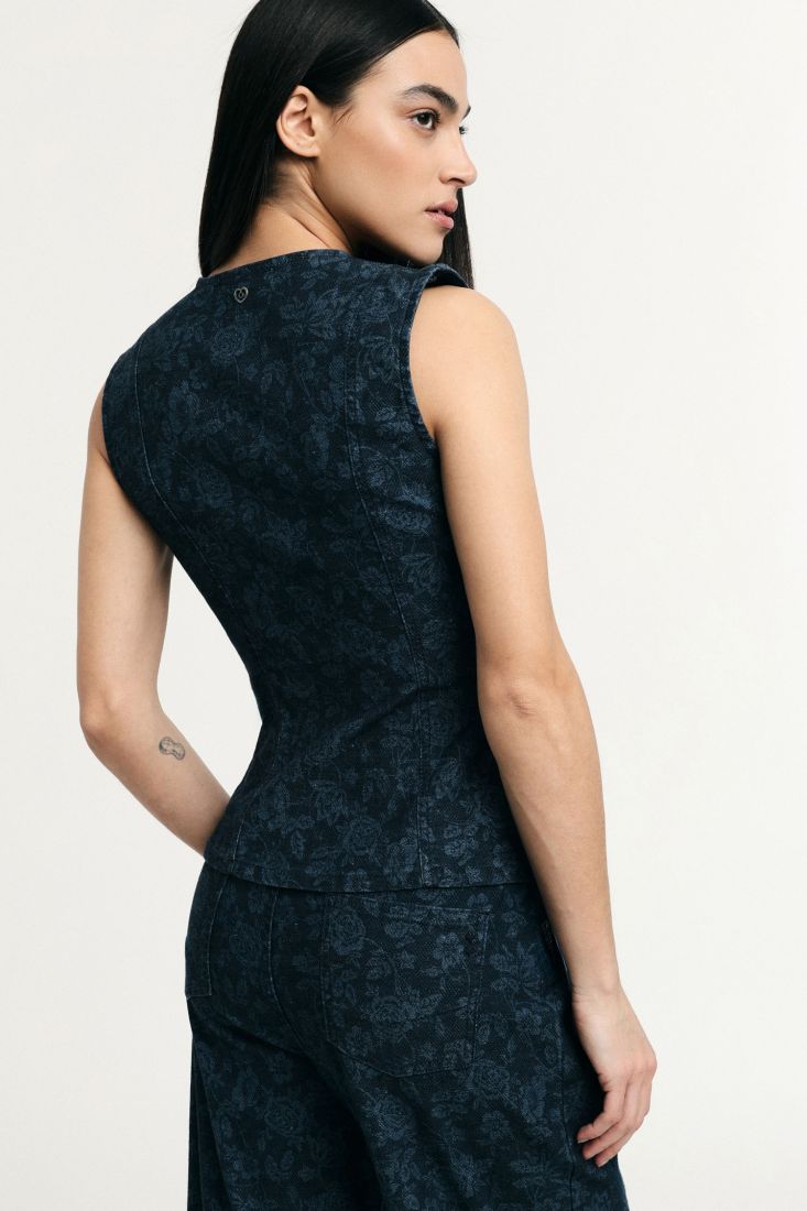 Gilet Please aderente con stampa floreale e bottoni
