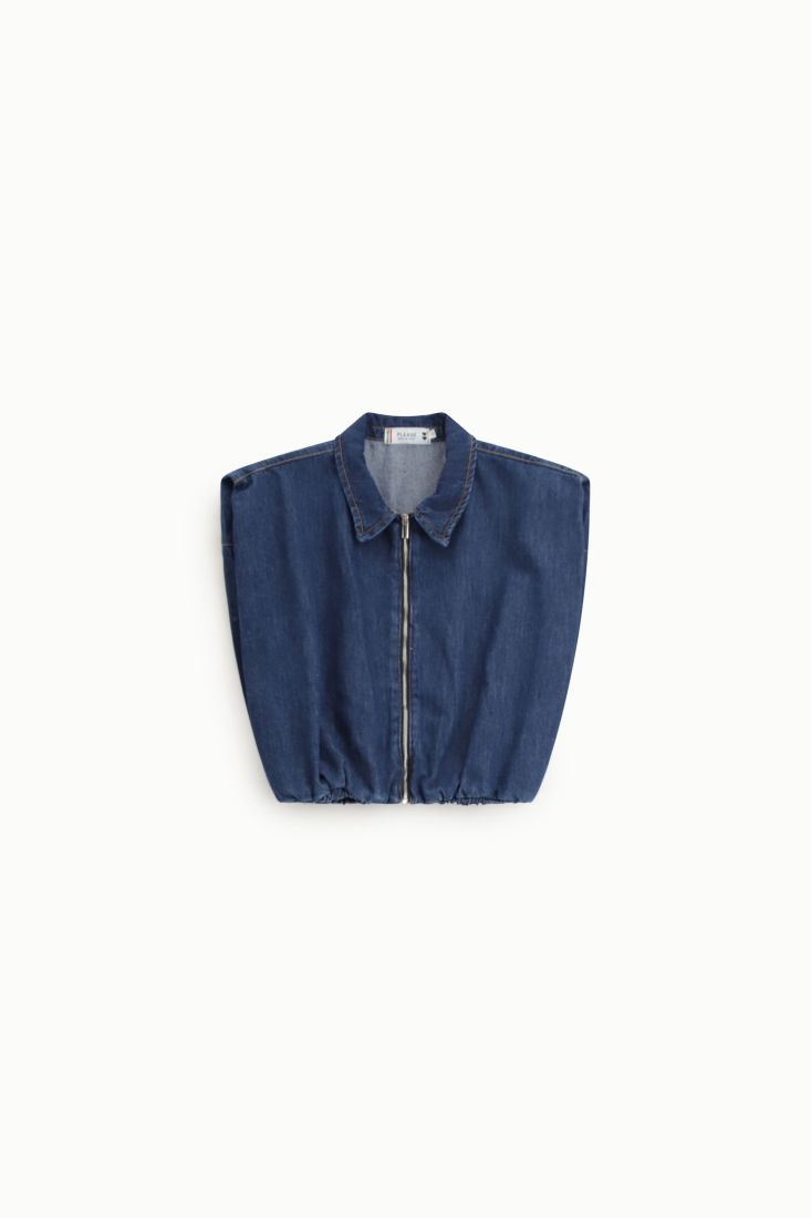 Gilet Please cropped con zip e collo classico