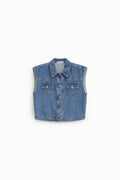 Gilet Please senza maniche in denim con tasche frontali