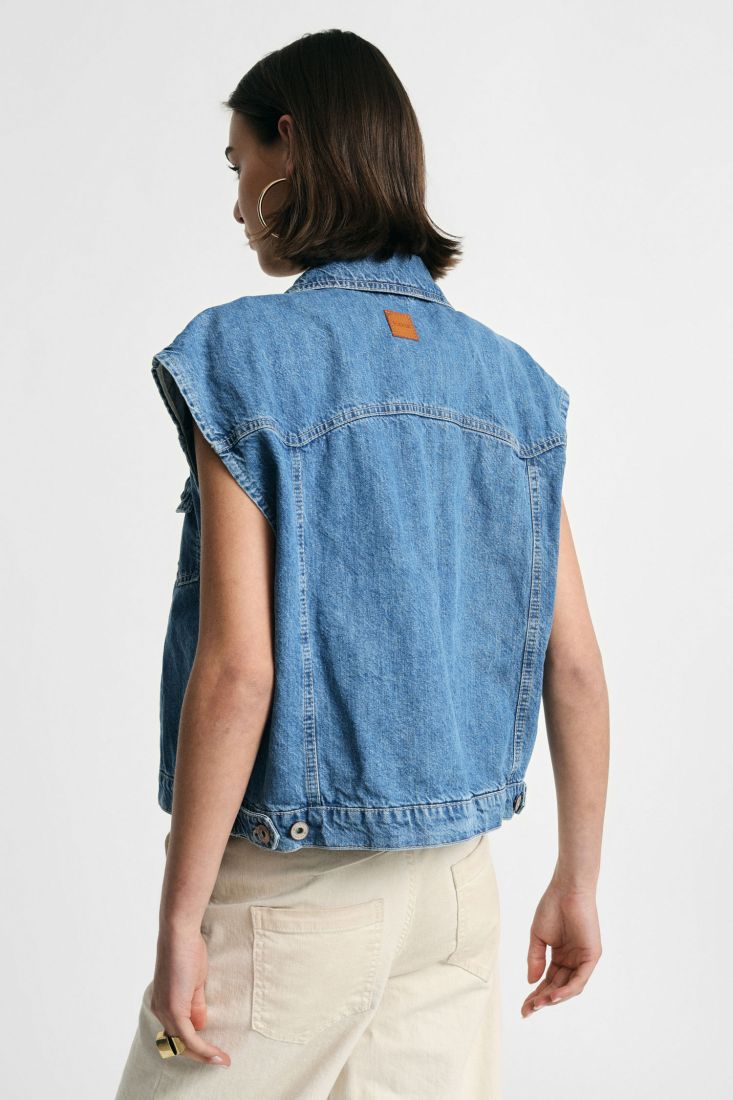 Gilet Please senza maniche in denim con tasche frontali