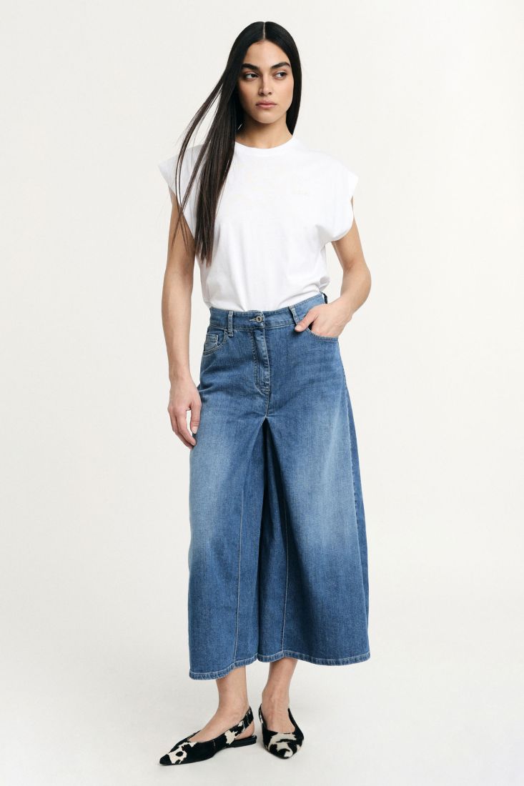 Gonna pantalone Please in denim vita alta cinque tasche