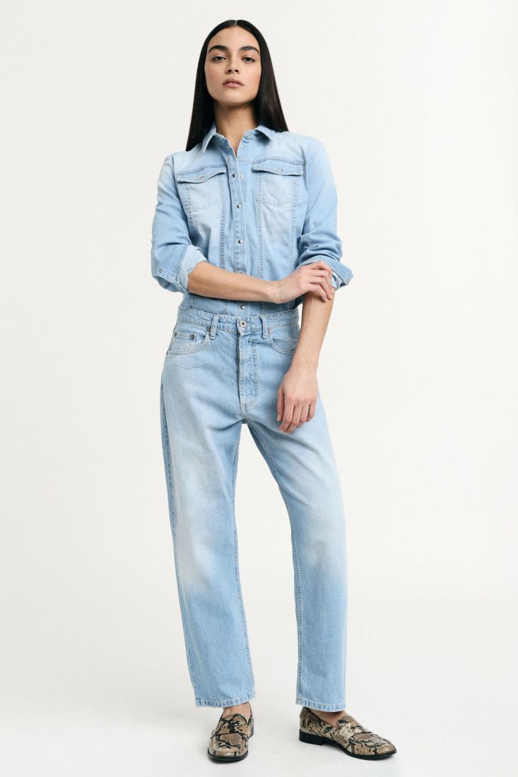 Jeans Please mom-fit a vita alta lavaggio chiaro