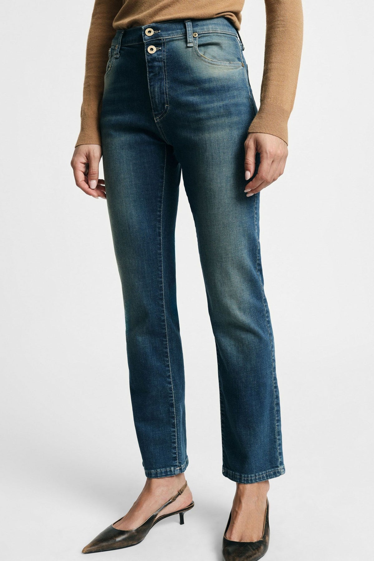 Jeans a sigaretta con doppio bottone Please - Blu Denim