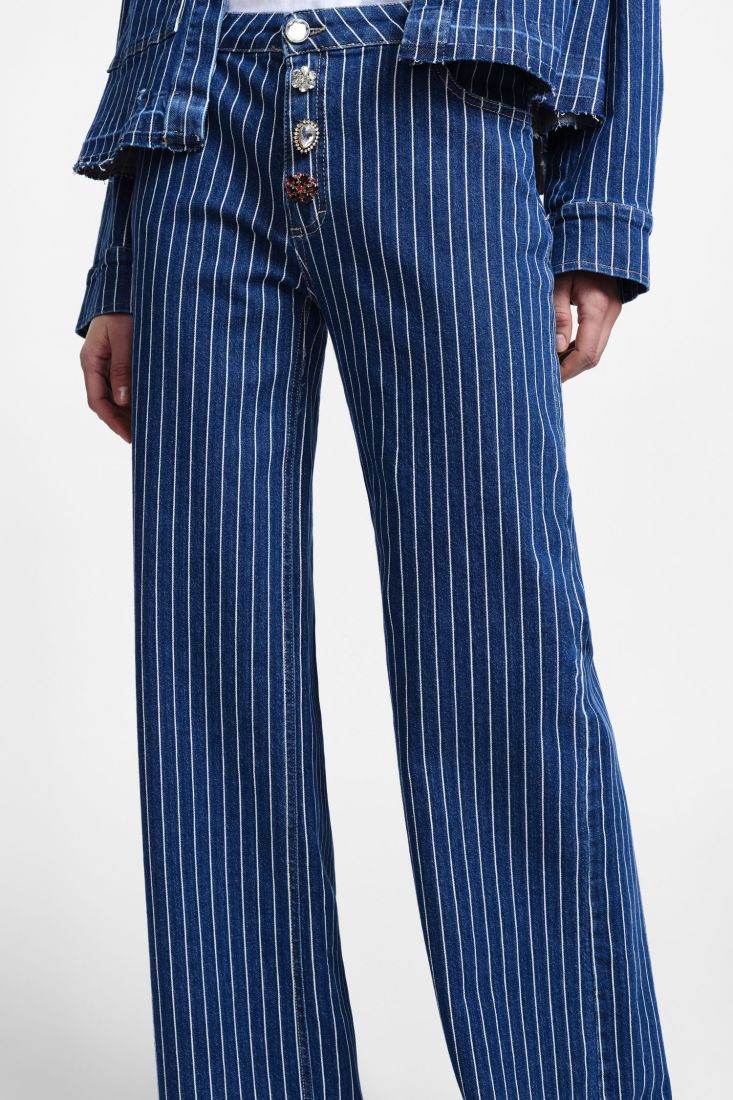 Jeans a righe a gamba larga con bottoni dettaglio