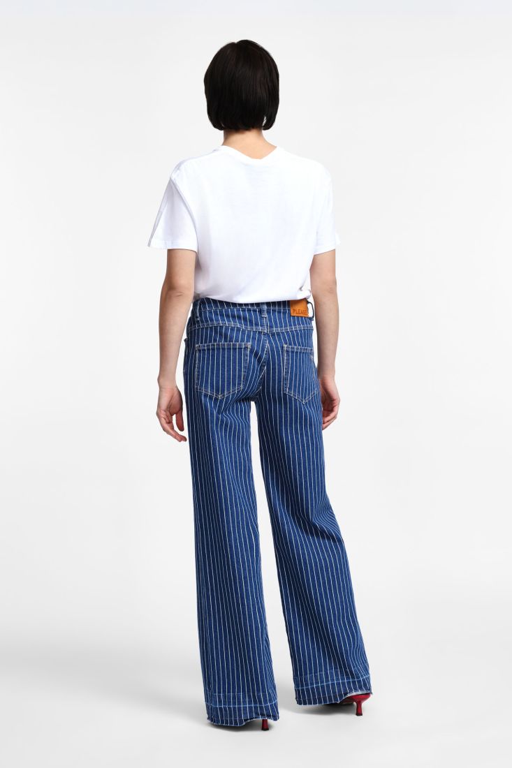 Jeans a righe a gamba larga con bottoni dettaglio