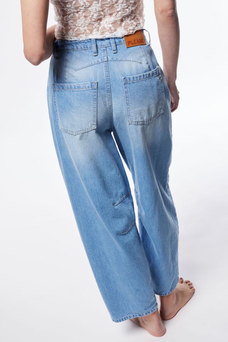 Jeans baloon a vita alta - Blu Denim