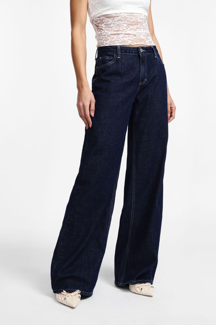 Jeans a zampa con vita media - Blu Denim