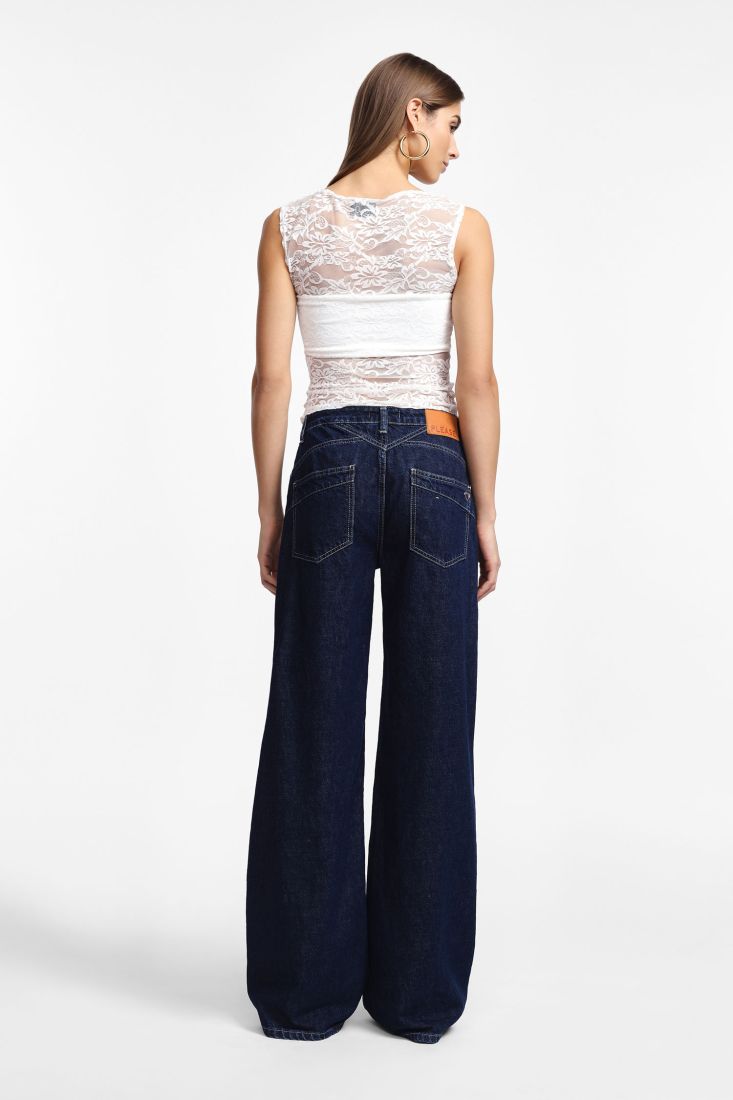 Jeans a zampa con vita media - Blu Denim