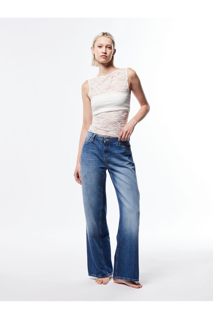 Jeans a gamba larga con lavaggio - Blu Denim