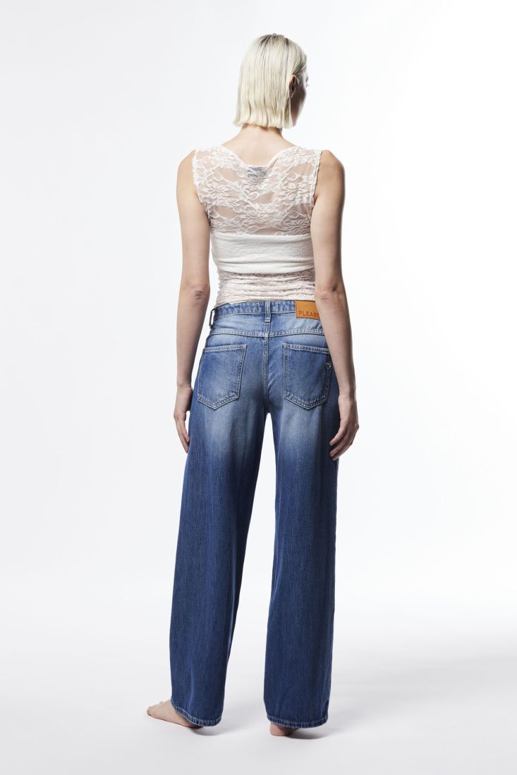 Jeans a gamba larga con lavaggio - Blu Denim