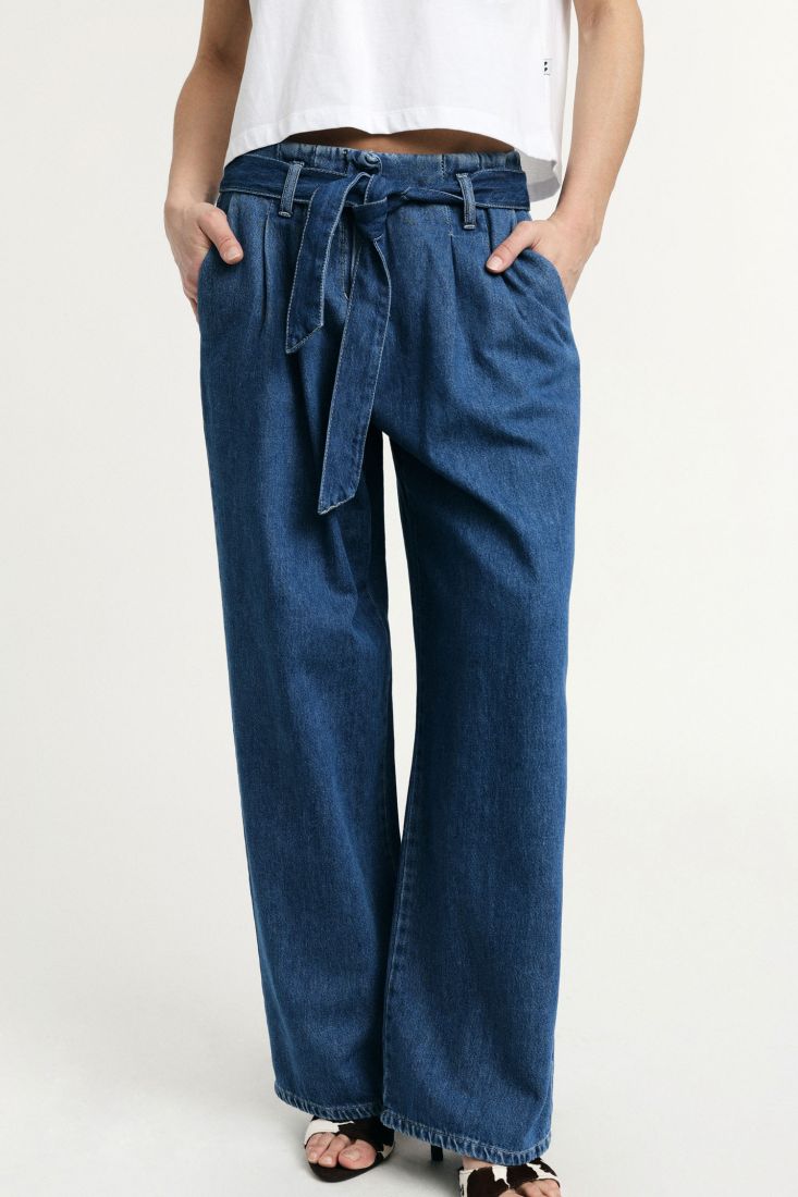 Jeans paperbag vita alta con cintura coordinata