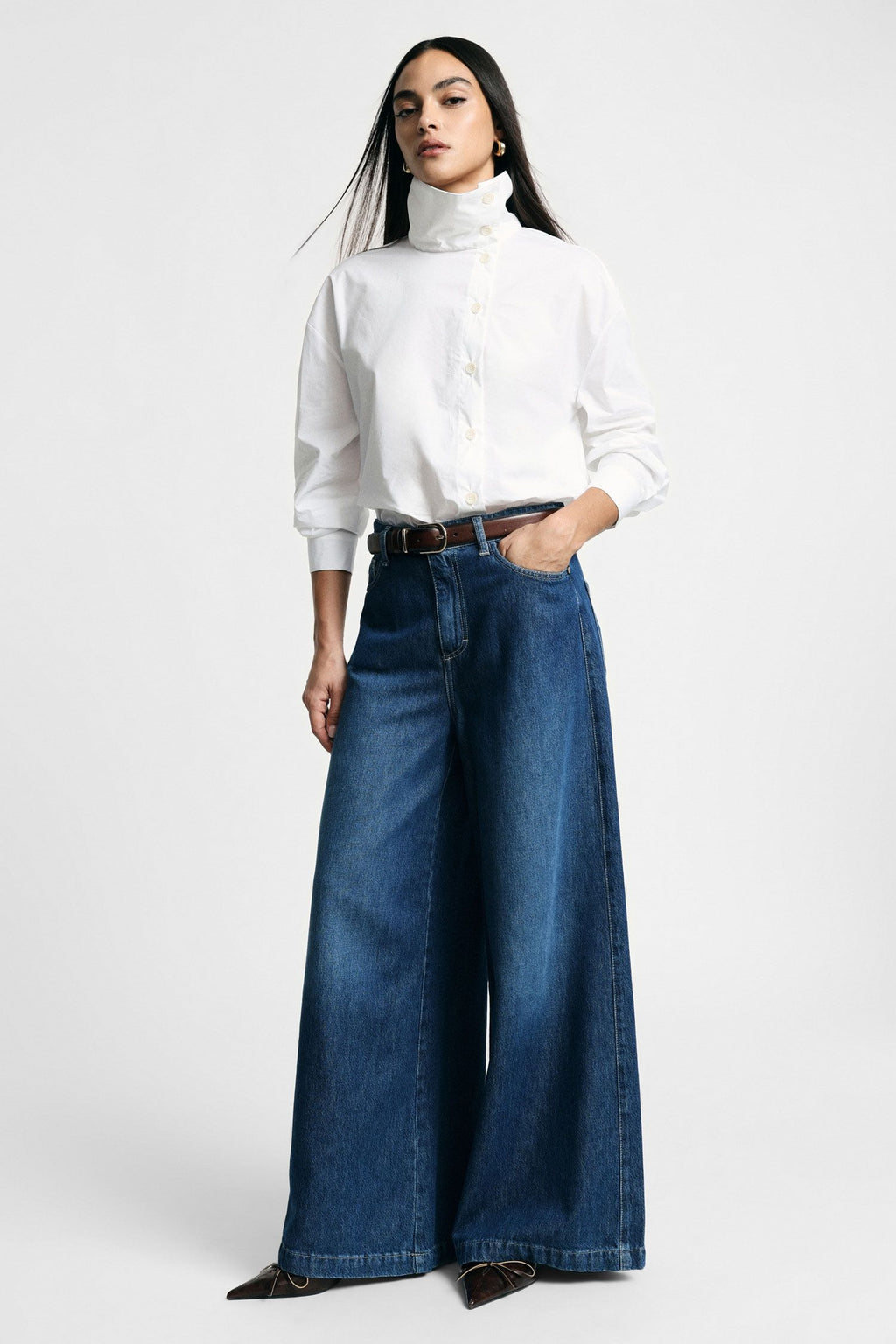 Jeans a gamba molto ampia vita media Please - Blu Denim