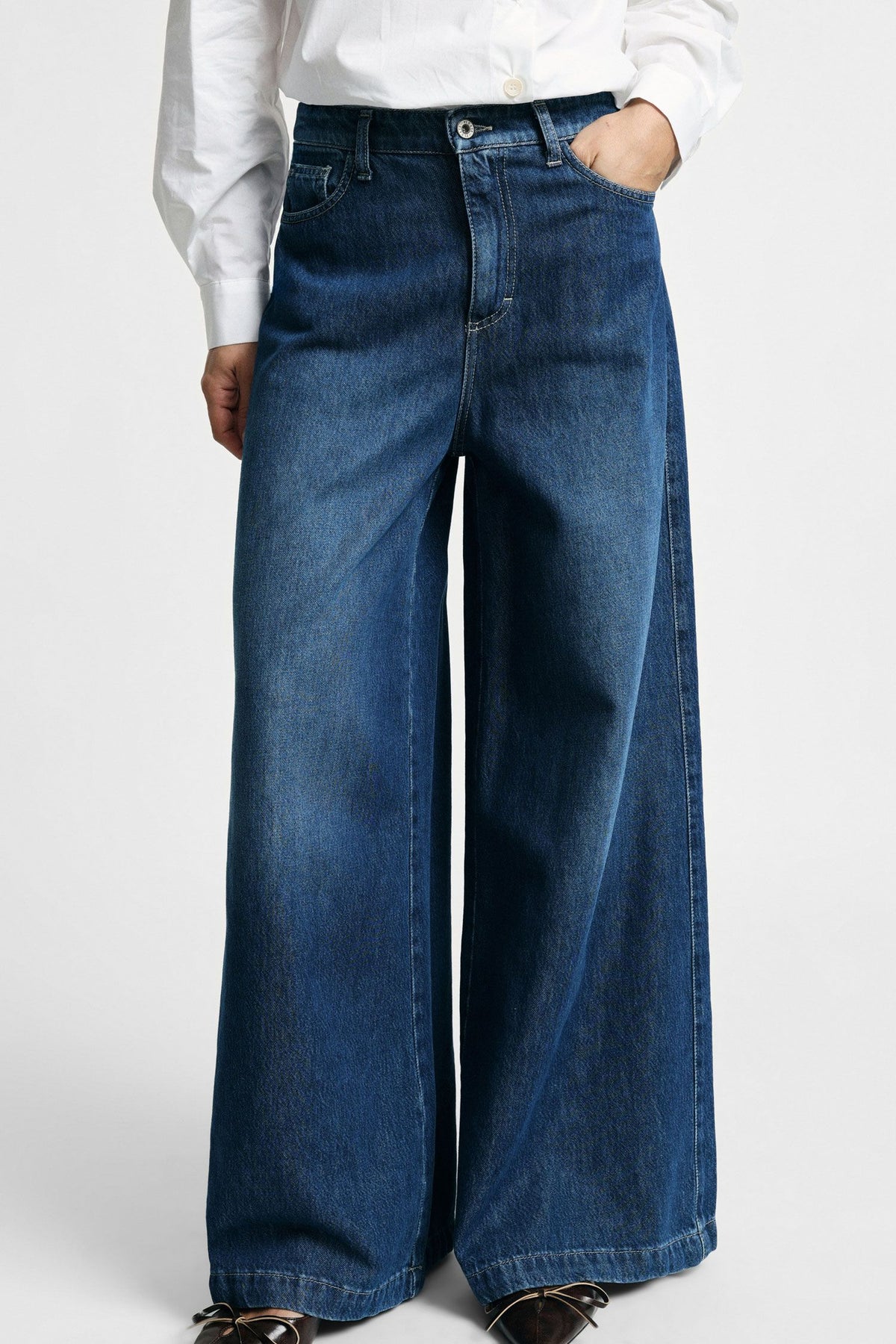 Jeans a gamba molto ampia vita media Please - Blu Denim
