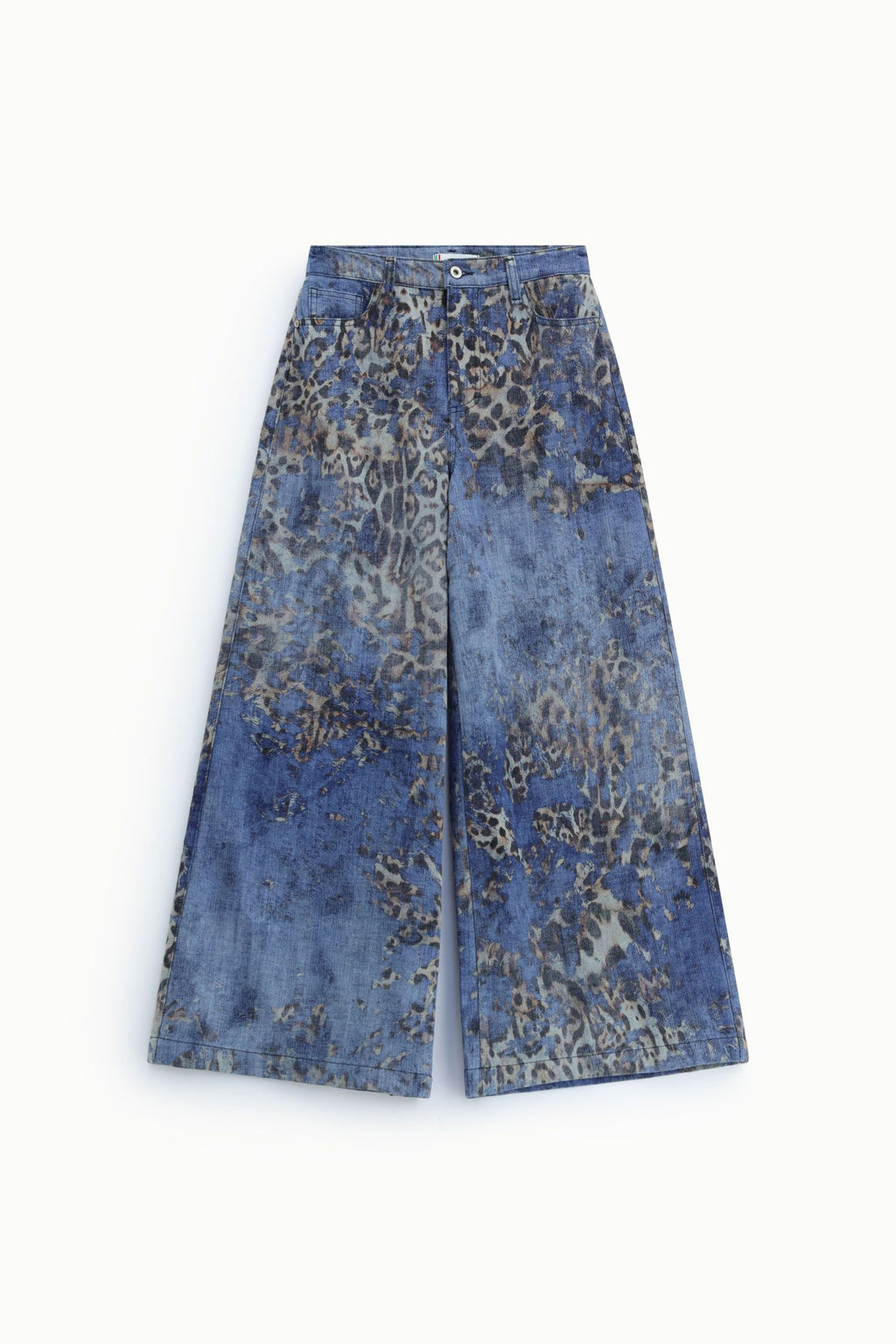 Jeans animalier a gamba molto ampia vita media Please - Blu Denim