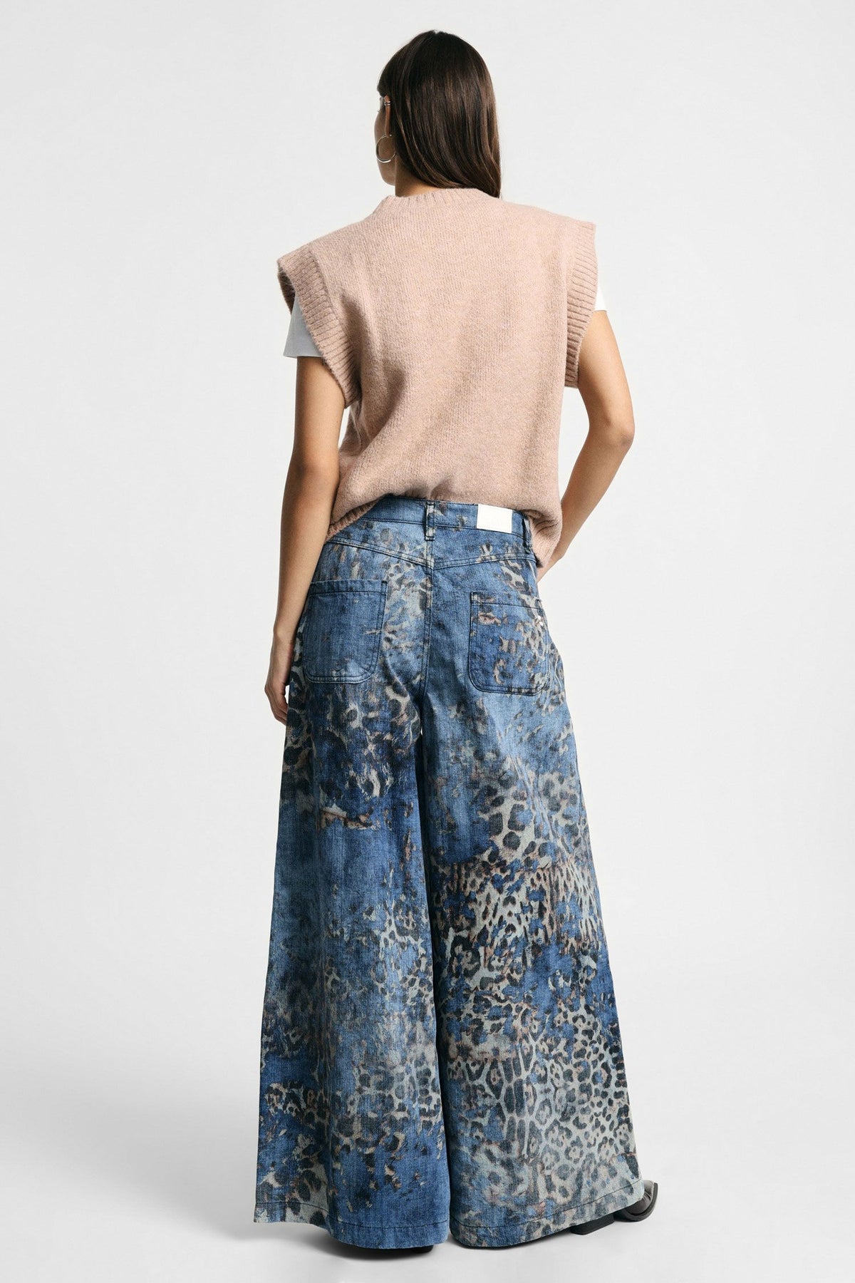 Jeans animalier a gamba molto ampia vita media Please - Blu Denim