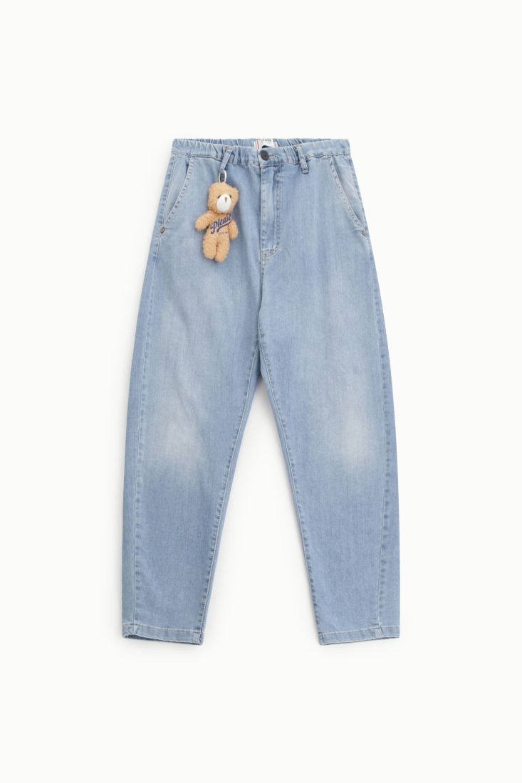Jeans Please baggy fit con portachiavi orsetto - Blu Denim