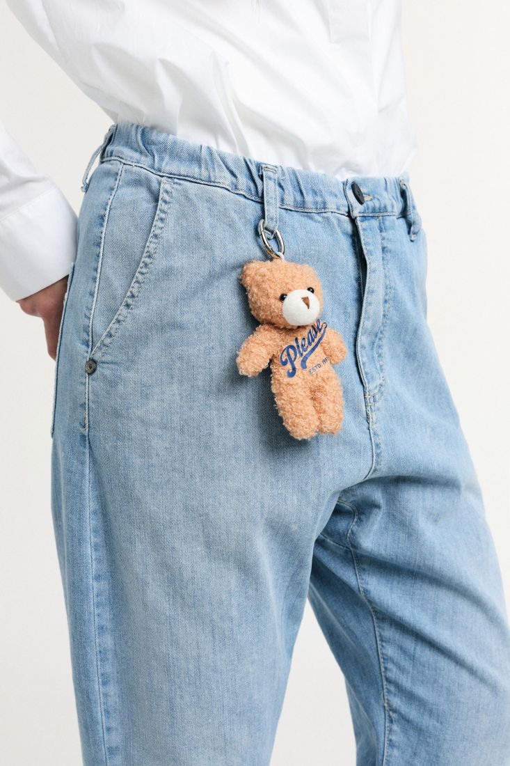 Jeans Please baggy fit con portachiavi orsetto - Blu Denim