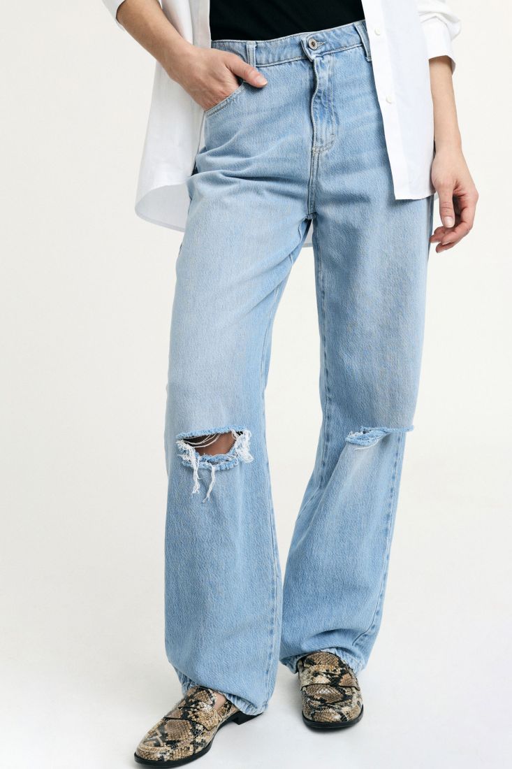 Jeans Please a gamba ampia con strappi al ginocchio