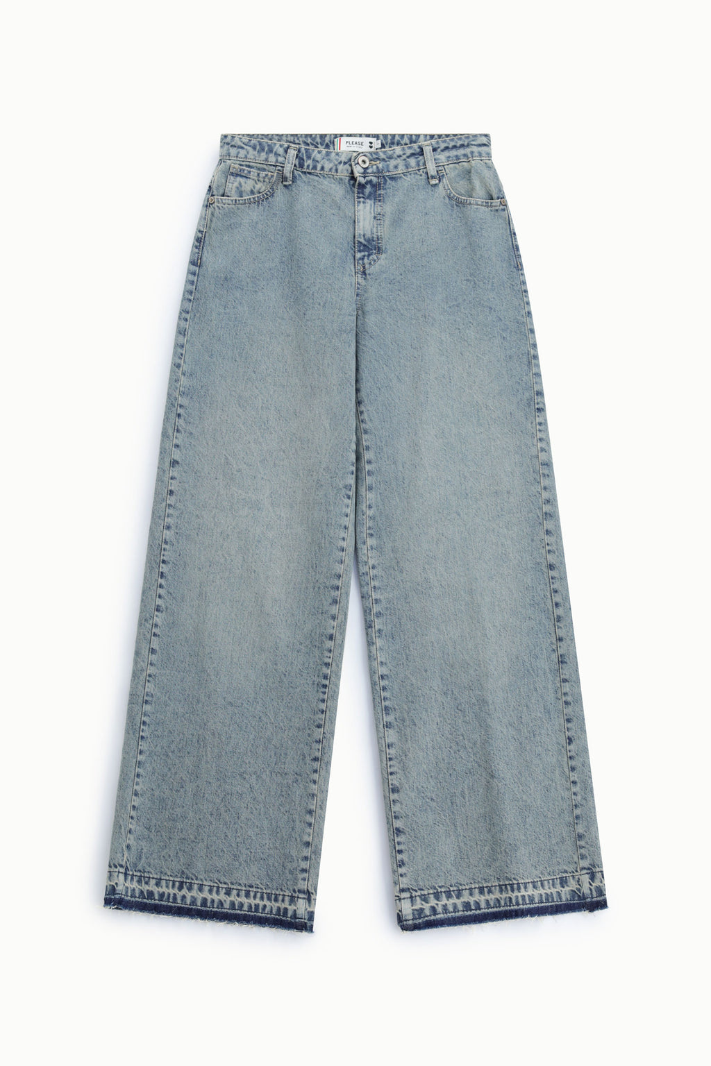 Jeans ampi a vita alta con fondo largo Please - Blu Denim