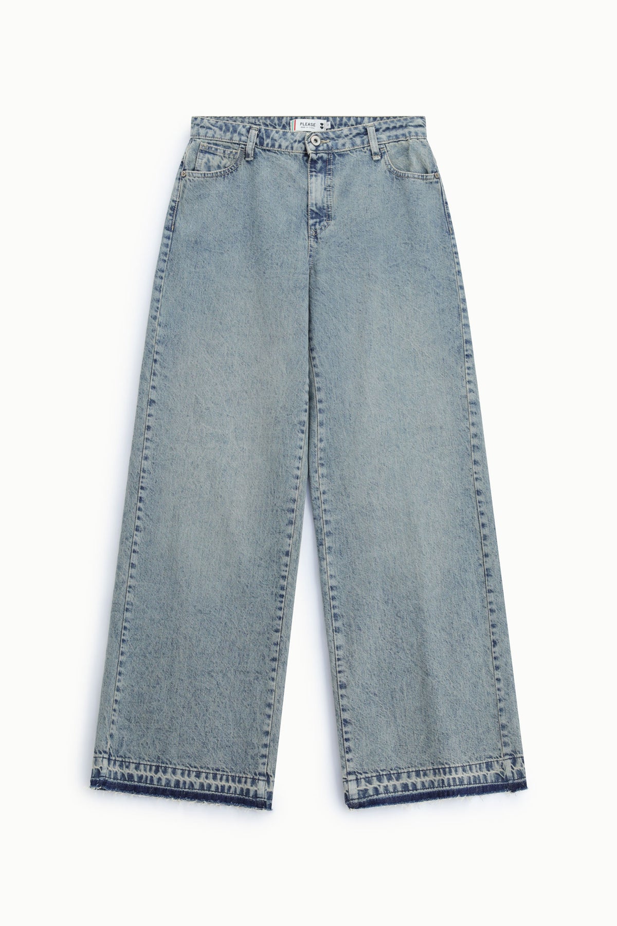 Jeans ampi a vita alta con fondo largo Please - Blu Denim
