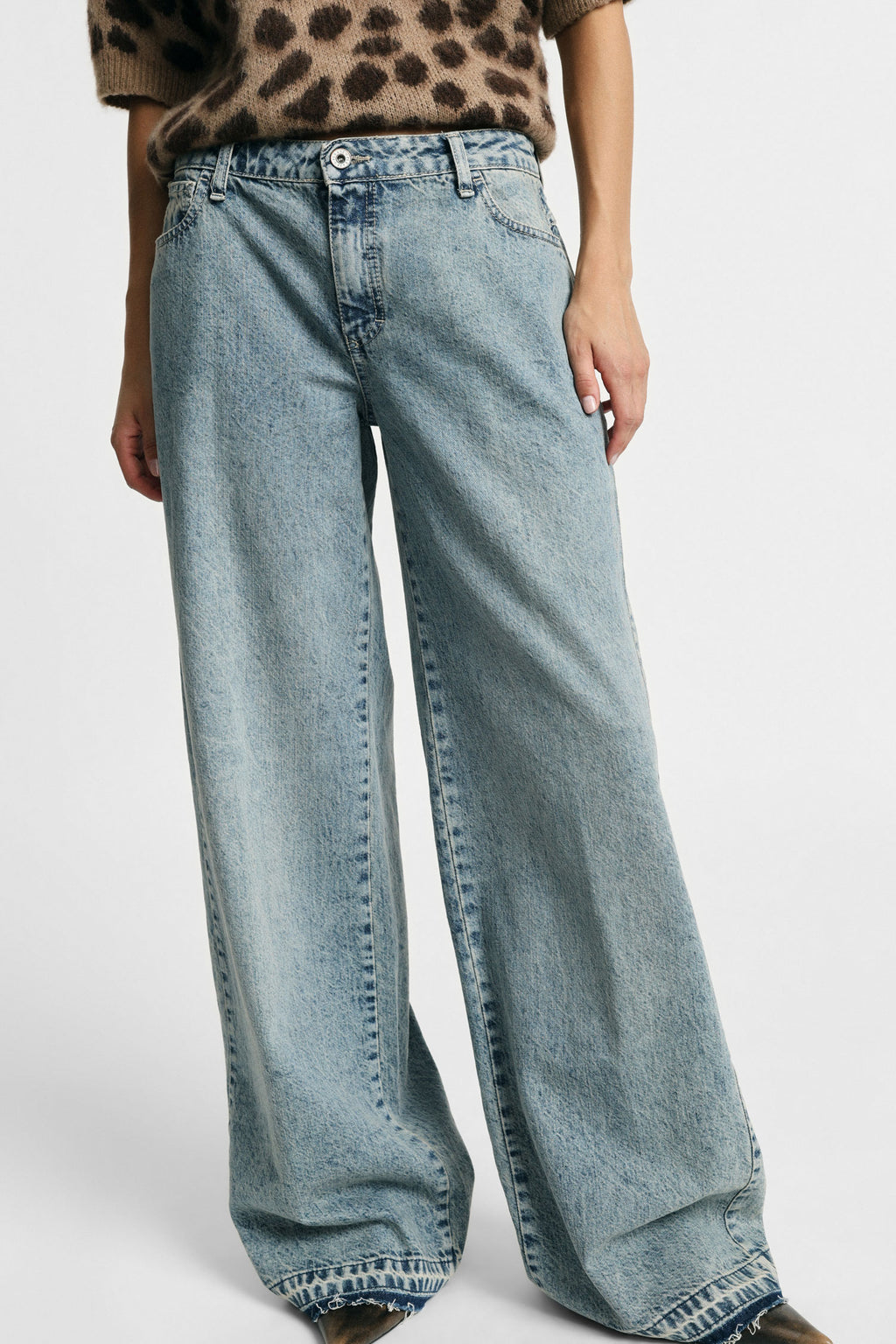 Jeans ampi a vita alta con fondo largo Please - Blu Denim