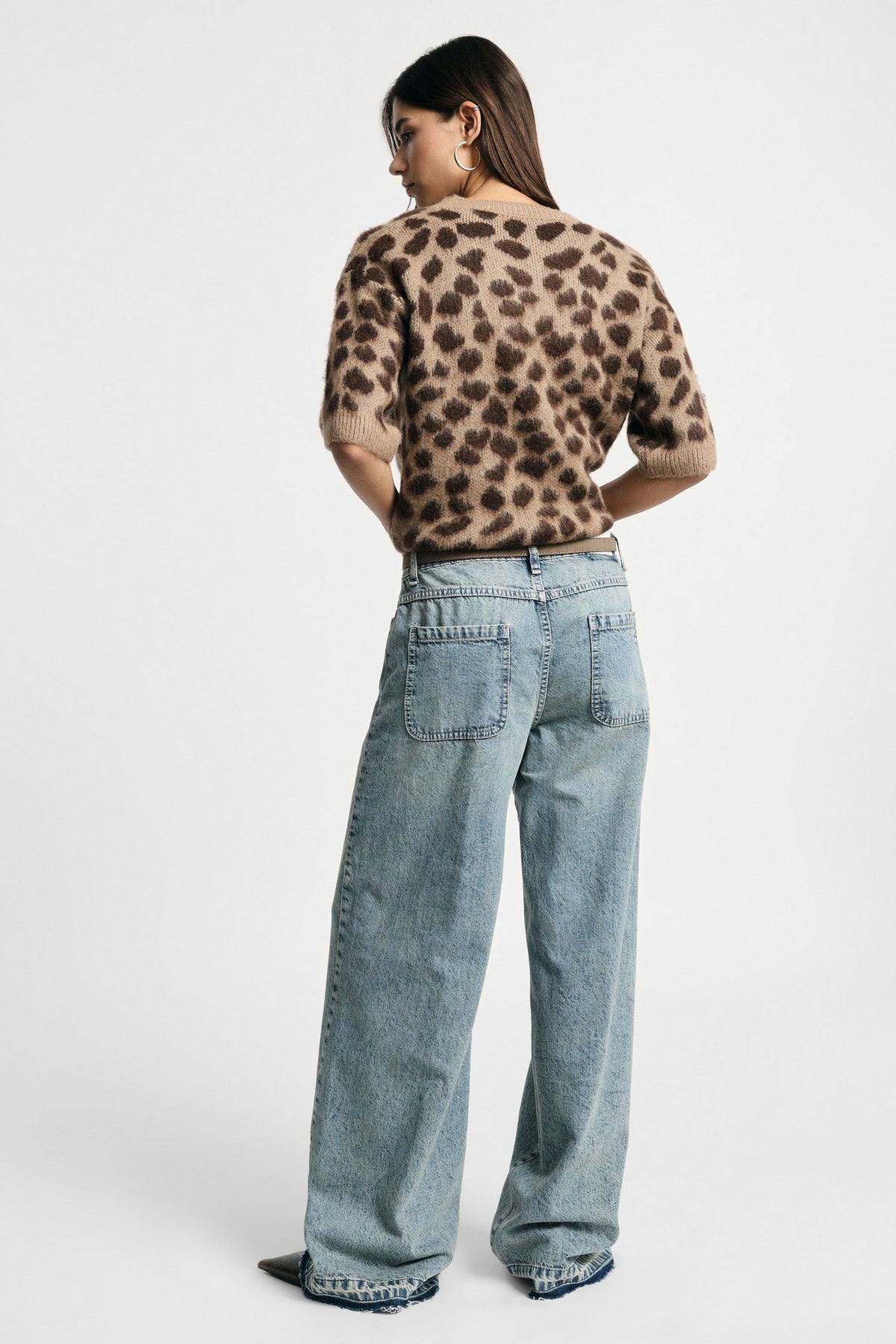 Jeans ampi a vita alta con fondo largo Please - Blu Denim